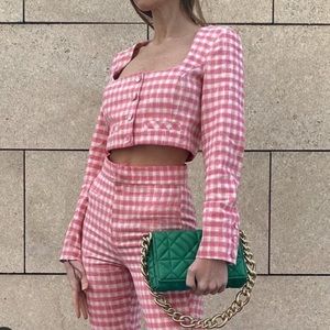 Zara pink gingham cropped top size M